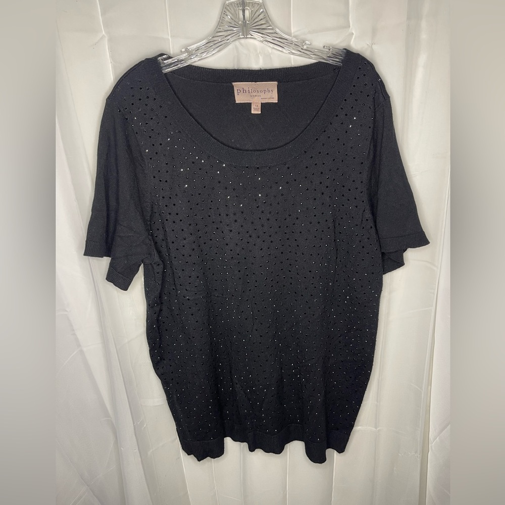 Philosophy.  1X.  sequins.  short sleeve top.